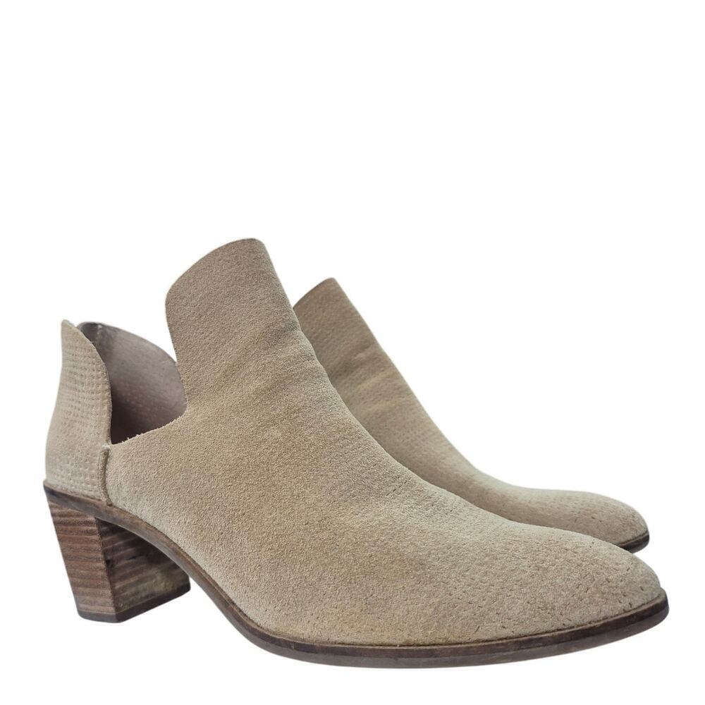 Lucky Brand Powe Suede Bootie Wood Heel Zipper Back Sz 9.5